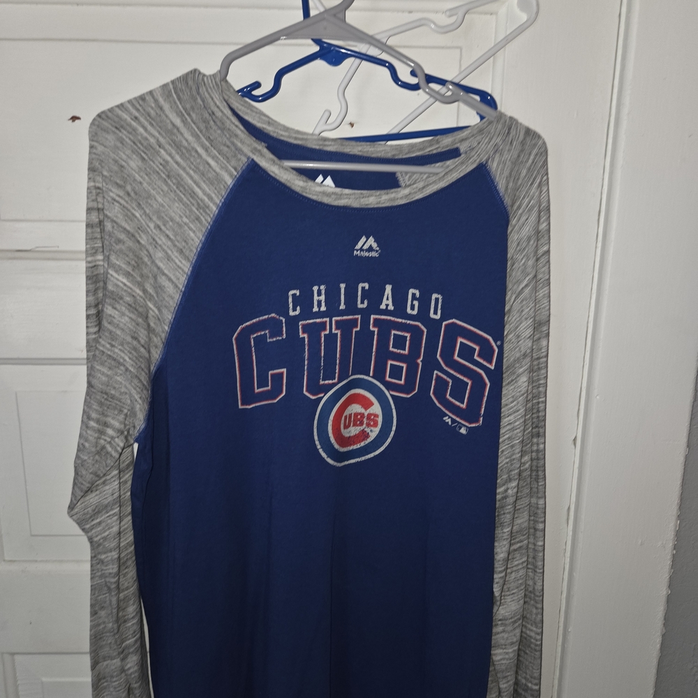 Majestic Blue and Gray Chicago Cubs Long Sleeve Tee